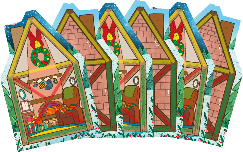 Sechs Spielpläne „Haus des Nikolaus“ nebeneinander.